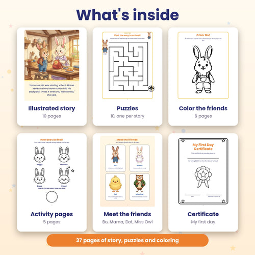 Bo's Brave Button: First Day of School Story + Puzzles + Coloring Book (Printable PDF, Ages 3-6)