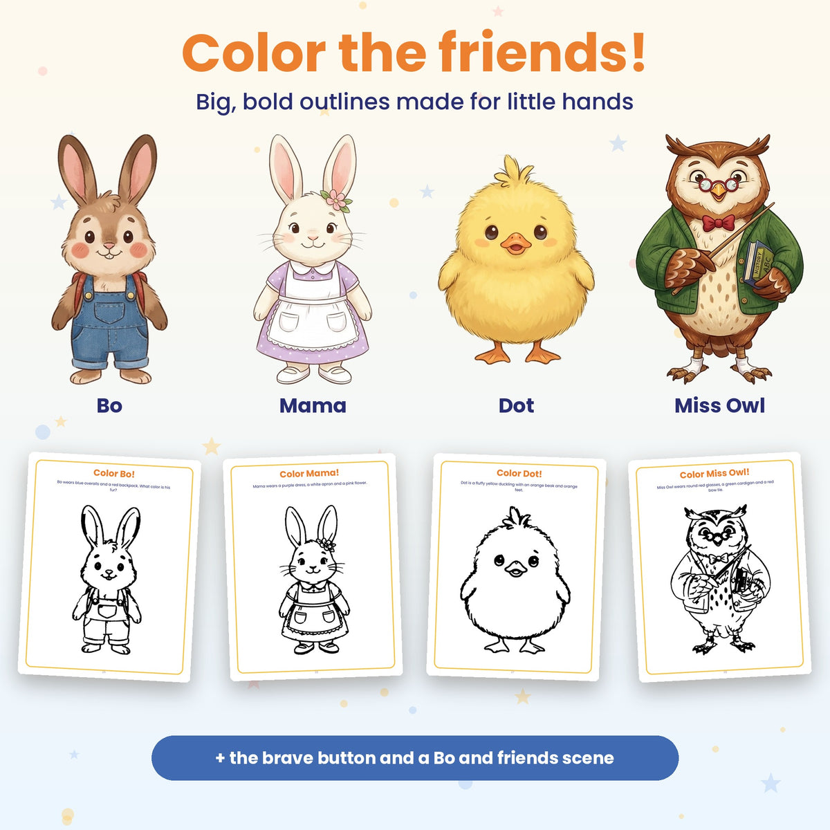 Bo's Brave Button: First Day of School Story + Puzzles + Coloring Book (Printable PDF, Ages 3-6)